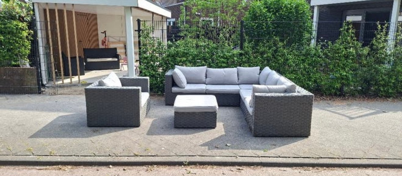 Hoekset Lounge set Tuinset wicker + losse stoel + hocker, Tuin en Terras, Ophalen of Verzenden, Zo goed als nieuw, Wicker, Hocker