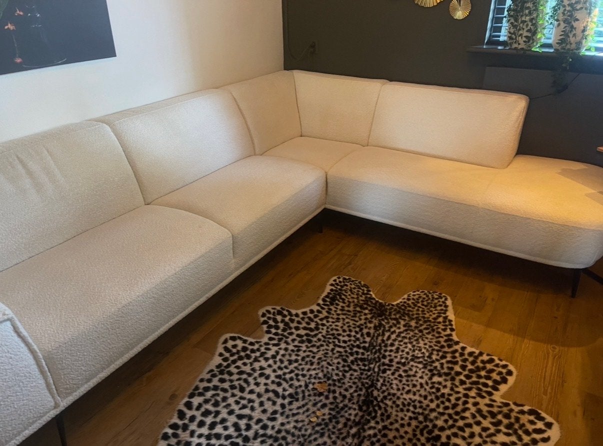Moderne Hoekbank Crème Stof - Zo goed als nieuw, Ophalen, 100 tot 125 cm, Hoekbank, 300 cm of meer