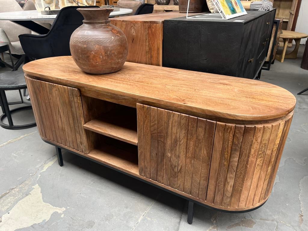 Magazijn leegverkoop tv meubel Noor retro magohout ribbel, Hout, Nieuw, Ophalen of Verzenden, Info@wkhome.nl