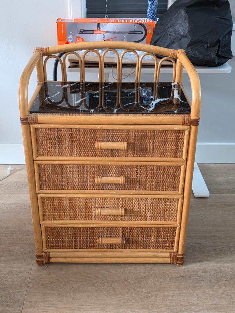 Bamboe ladenkast vintage, Huis en Inrichting, Kasten | Ladekasten, Ophalen, Gebruikt, Boho, 50 tot 100 cm