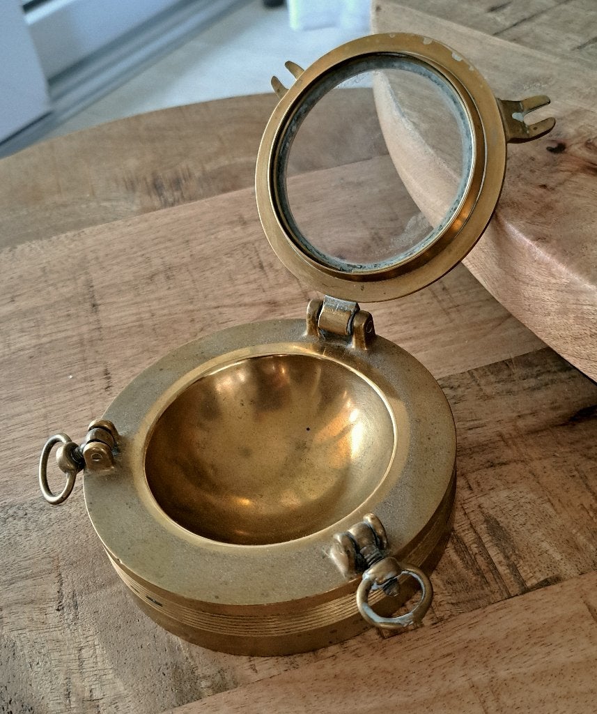 Vintage asbak patrijspoort van messing, Ophalen of Verzenden, Brons