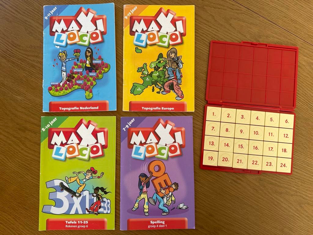 Maxi Loco basisdoos + 4 boekjes: Topografie, Tafels, Spellin, Ophalen of Verzenden, Gebruikt, Puzzelen