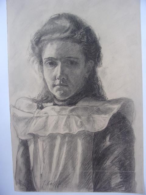 Kolff, J. - Vrouwenportret tekening, Antiek en Kunst, Ophalen of Verzenden