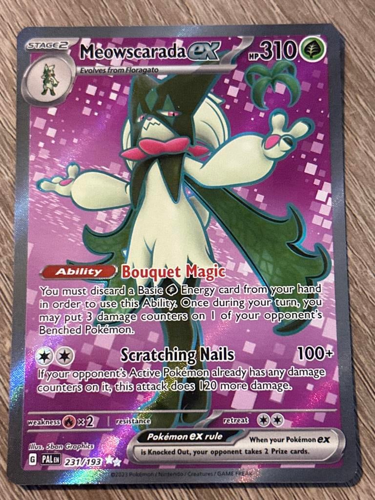 Meowscarada ex 231/193 Pokémon kaart, Ophalen of Verzenden, Zo goed als nieuw, Losse kaart, Foil