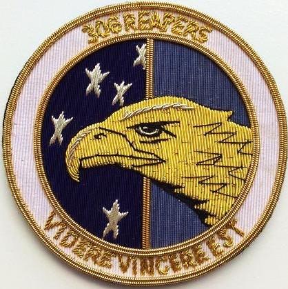 Gezocht: 306 reapers squadron bullion patch gouddraad, Ophalen of Verzenden, Zo goed als nieuw, Patch, Badge of Embleem