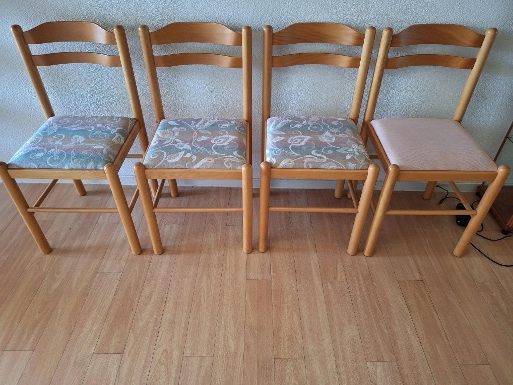 Set van 4 grenen stoelen met stoffen zitting, Ophalen, Gebruikt, Overige kleuren, Klassiek