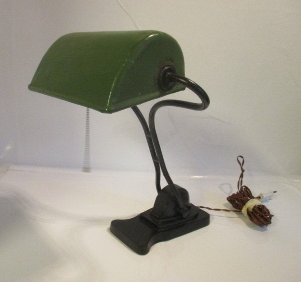 vintage industriele bureaulamp groen emaille kap, Ophalen of Verzenden