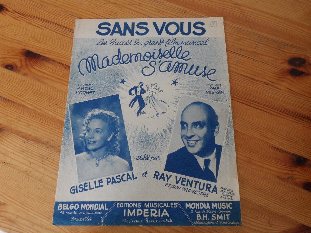 Sans vous /  dans mon coeur - misraki / hornez, Piano, Gebruikt, Ophalen of Verzenden, Artiest of Componist