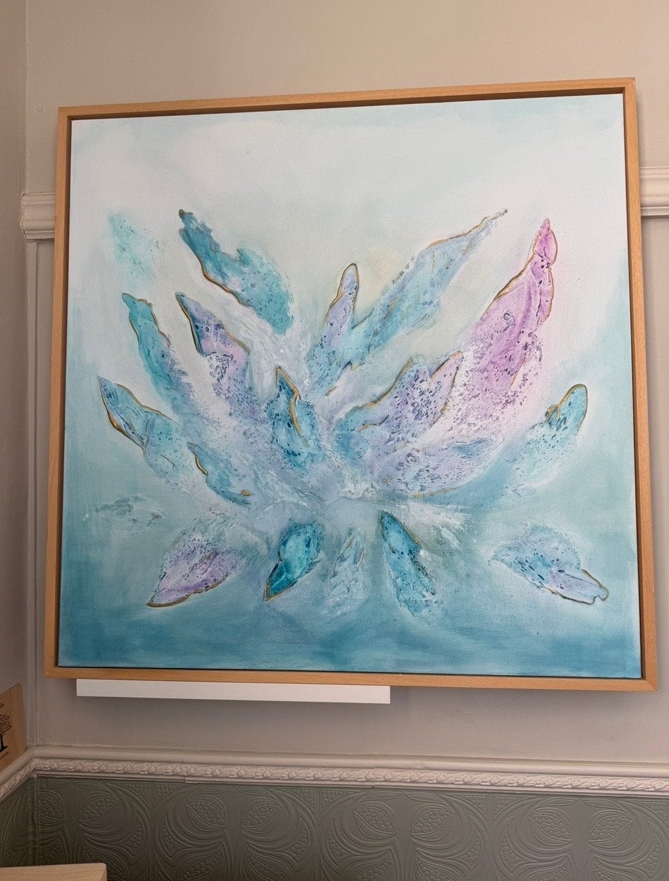 Abstract Schilderij: Blauw & Paars met Gouden Accent, Ophalen of Verzenden