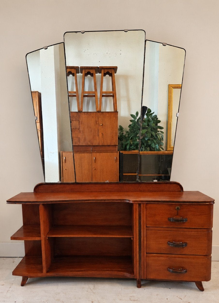 Vintage Kaptafel met drieluikspiegel, Huis en Inrichting, Ophalen, Gebruikt, 50 tot 100 cm