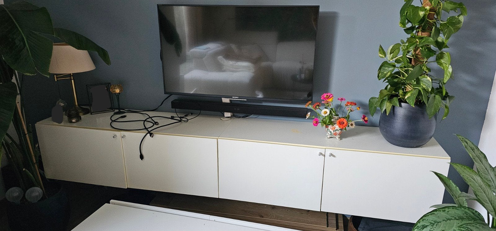 2x wit tv-meubel met opbergruimte, Ophalen, Overige materialen, Gebruikt, 100 tot 150 cm