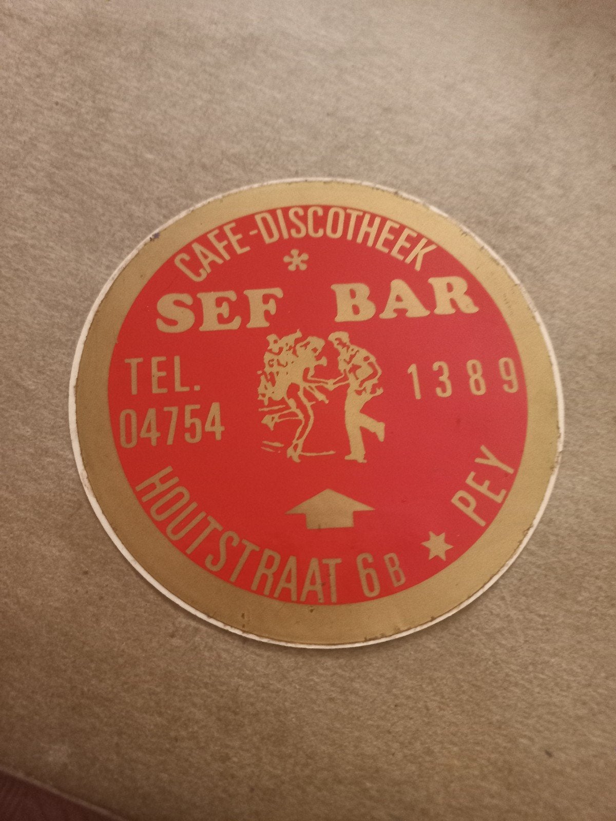 Vintage Reclamesticker Cafe Discotheek Sef Bar Pey, Verzamelen, Ophalen of Verzenden, Gebruikt