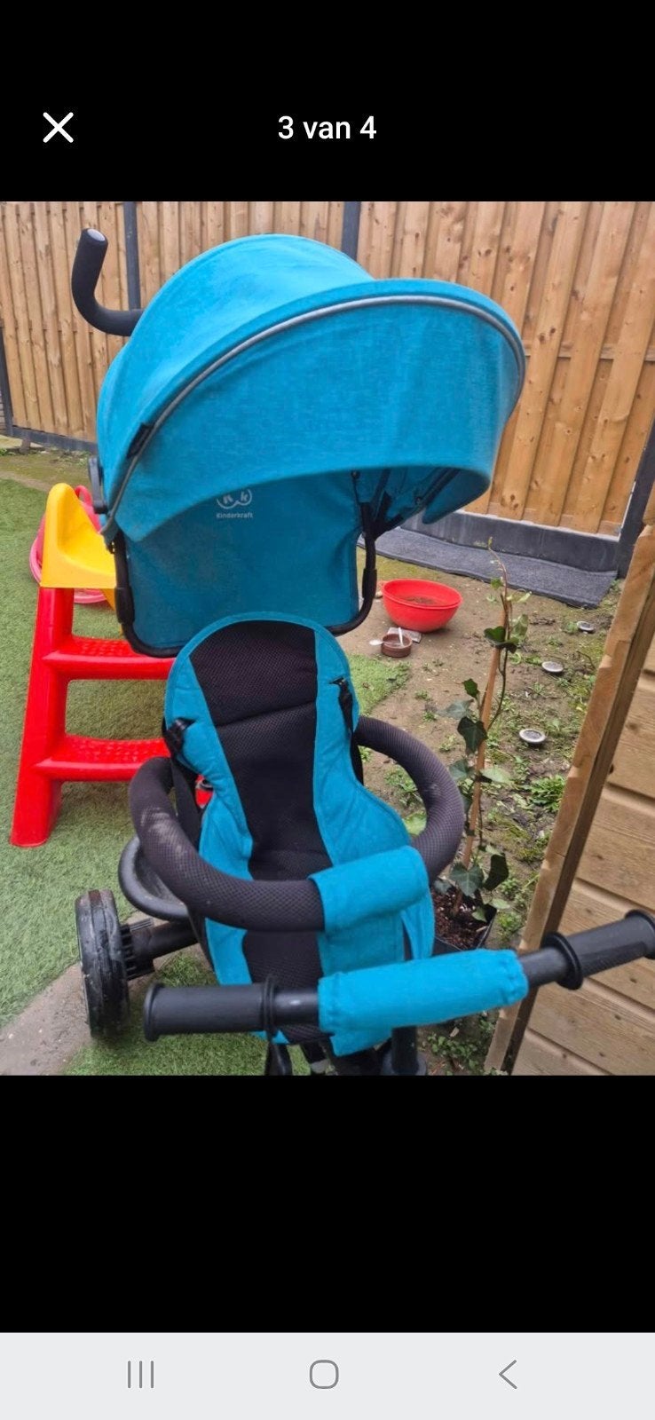 Blauwe Kinder Driewieler met Duwstang - Goede Staat, Fietsen en Brommers, Ophalen, Gebruikt, Duwstang