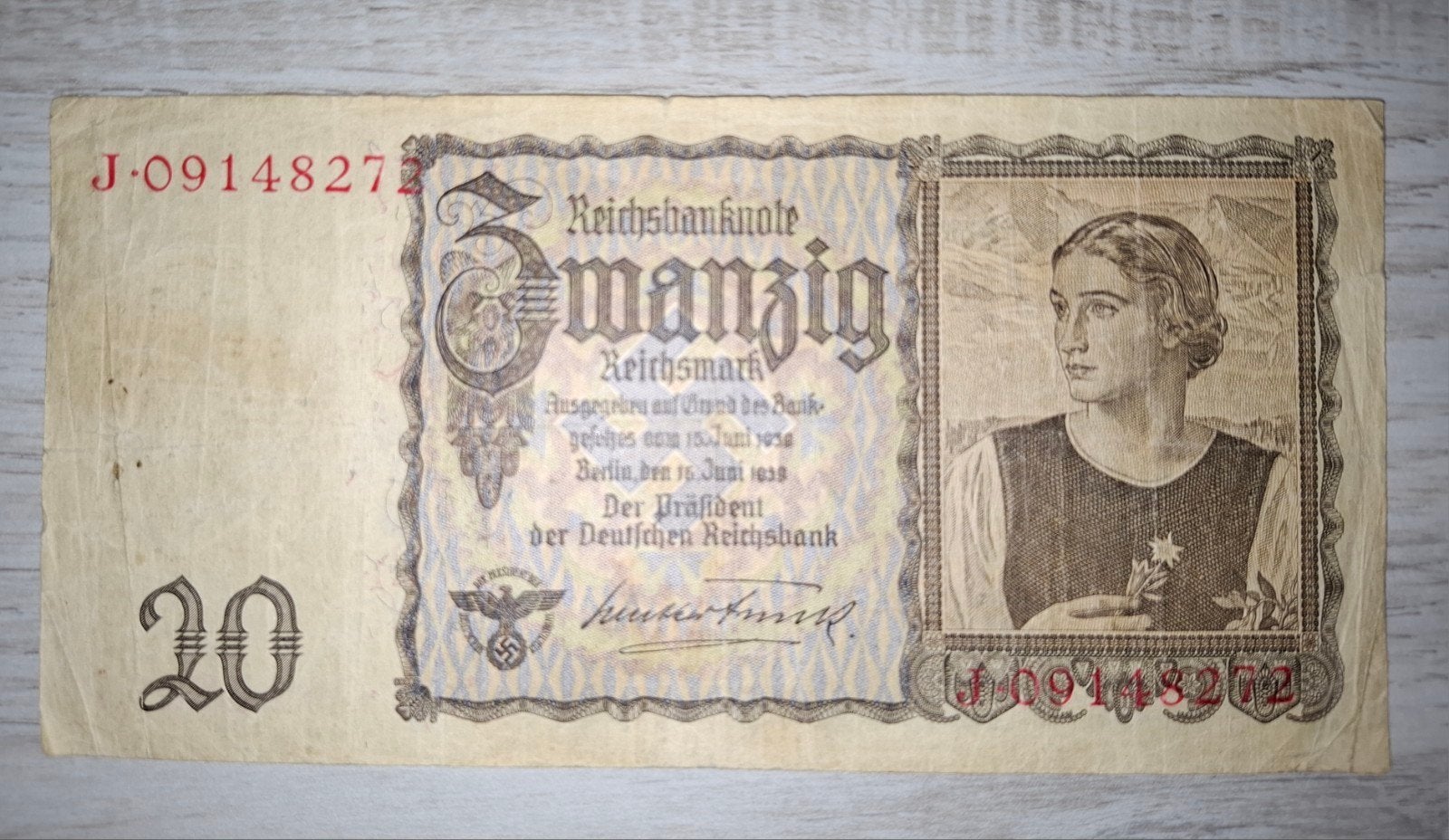 20 Reichsmark bankbiljet uit 1939 - Duitsland, Postzegels en Munten, Bankbiljetten | Europa | Eurobiljetten, Ophalen, Duitsland