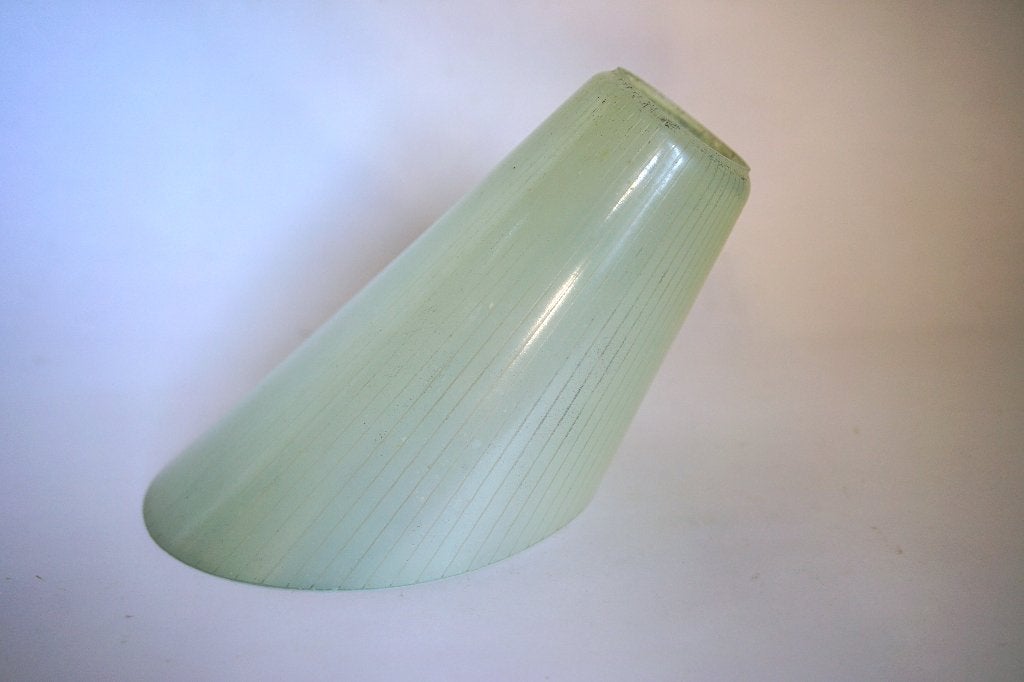 vintage 1x lampenkap schuin jaren 50 crème mat glas streep., Huis en Inrichting, Gebruikt, Meerkleurig, Ophalen of Verzenden, Glas