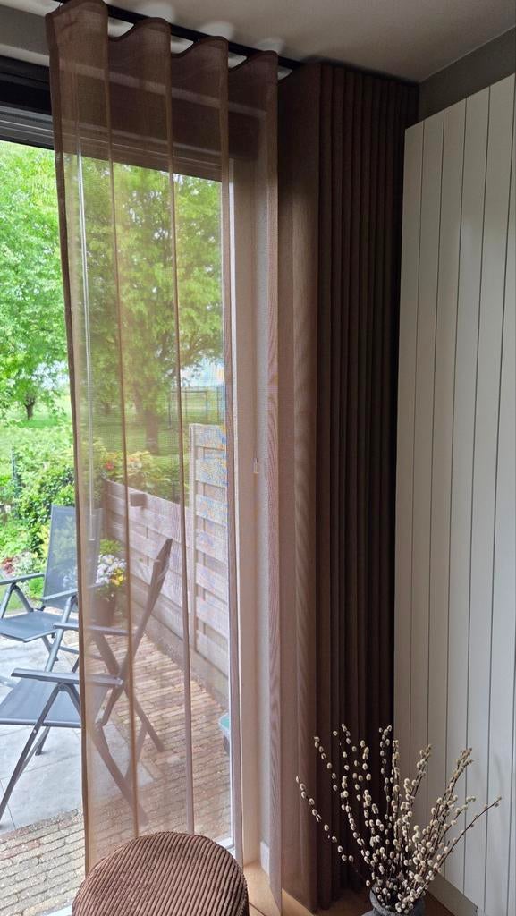 Bruine vitrage en overgordijnen, Modern, warm, Gebruikt, Bruin, 200 cm of meer