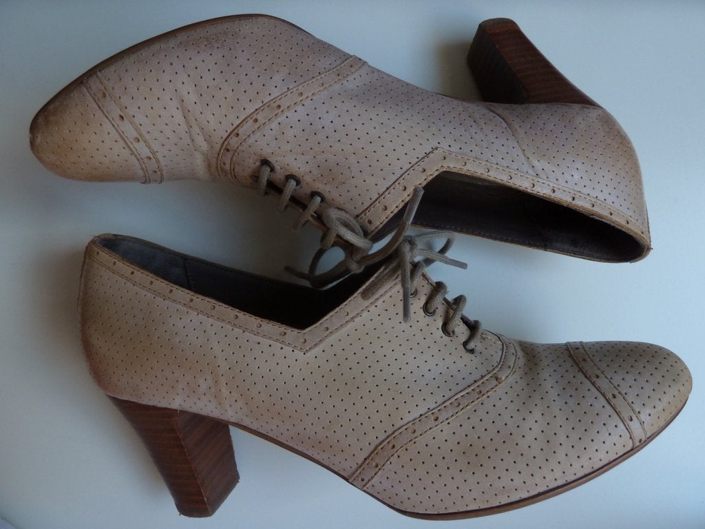 Liebeskind Berlin retro jaren 30 schoenen, veters, leren hak, Schoenen met lage hakken, Verzenden, Beige, Zo goed als nieuw