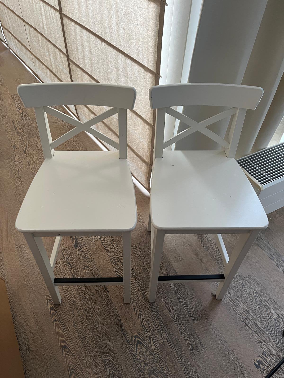 IKEA Rosentorp barkrukken - Wit, Ophalen, Gebruikt, Met voetsteun, 60 tot 90 cm
