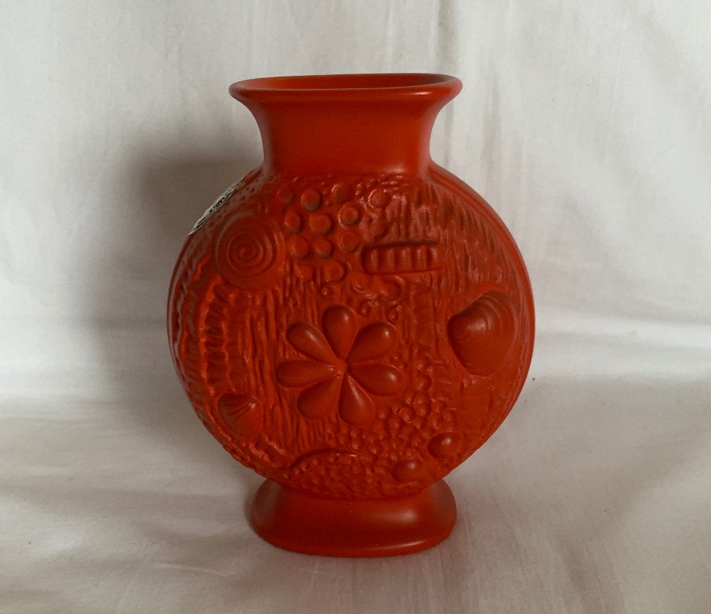 Modica keramiek oranje vaasje met relief Gouda, Ophalen of Verzenden