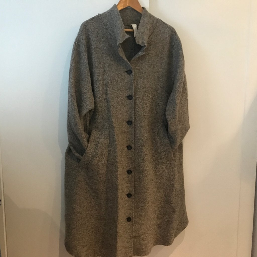 Ischiko lange wollen jas beige gemêleerd maat 3 100% wol, Verzenden, Zo goed als nieuw, Maat 42/44 (L), Beige