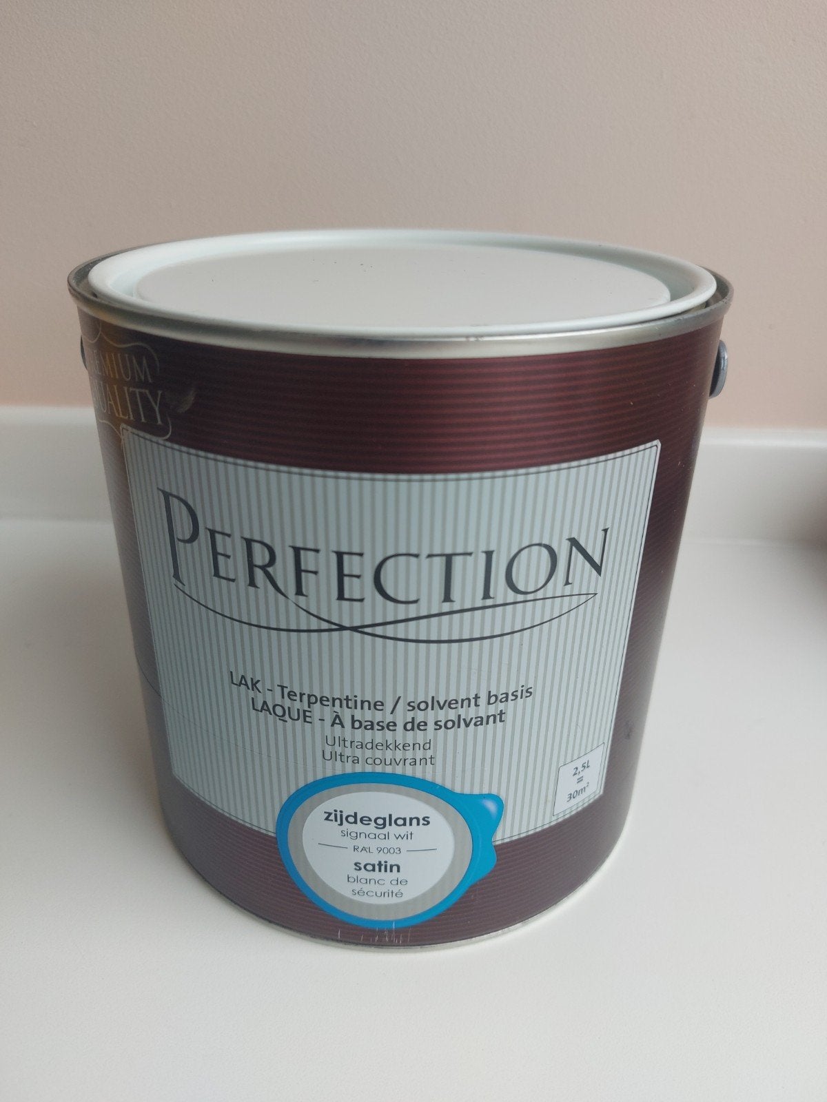 Perfection Zijdeglans Lak Signaalwit RAL 9003 2.5L, Doe-het-zelf en Verbouw, Schildersmaterialen, Ophalen of Verzenden