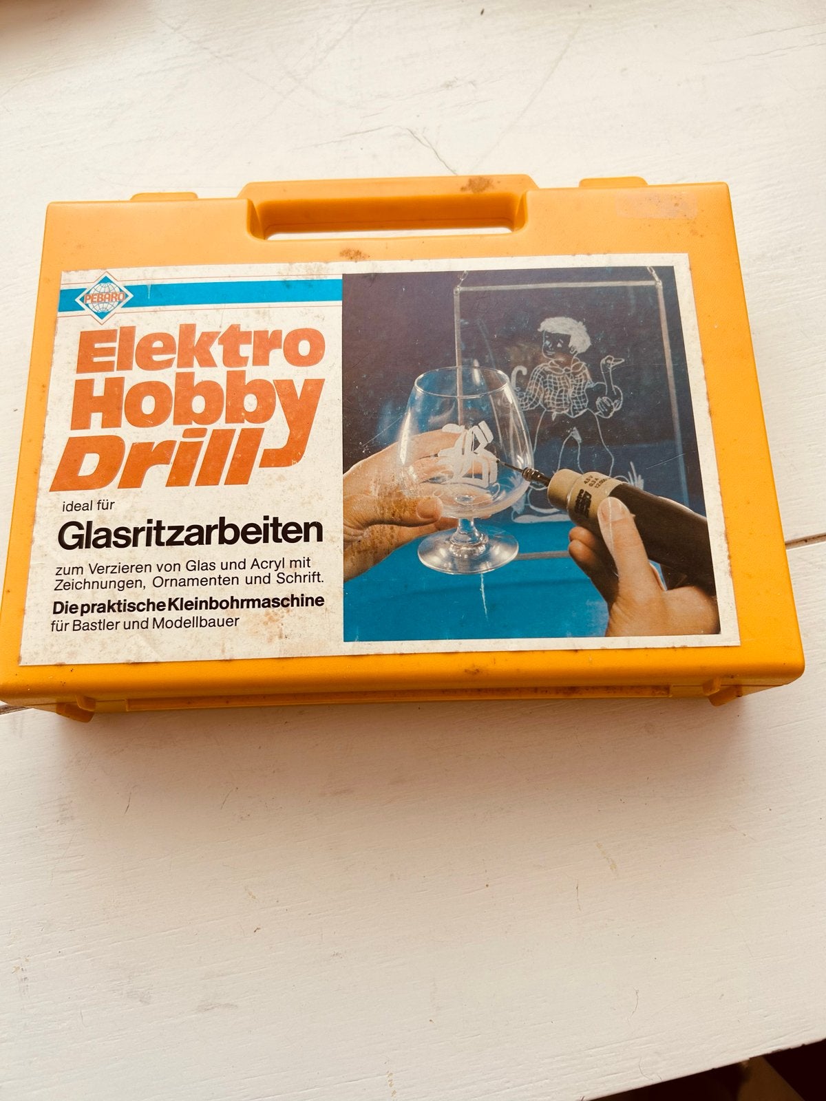 Vintage Elektro Hobby Drill - Glasritzer Set, Hobby en Vrije tijd, Ophalen, Gebruikt, Oranje, Overige thema's