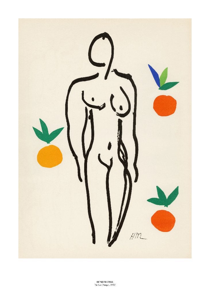 Henri Matisse poster – “Nu Aux Oranges” – 70 x 50 cm, Ophalen of Verzenden