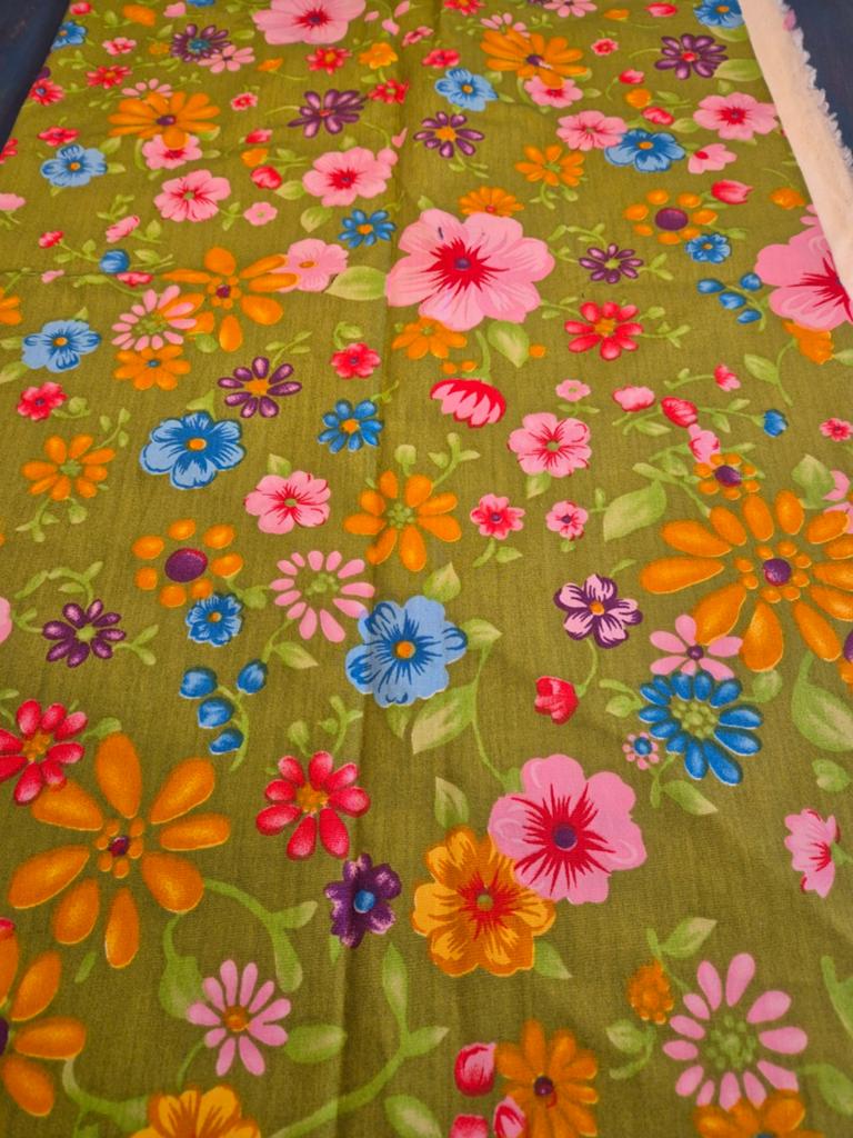 Vintage bloemenstof 58x150cm - Flower Fun Holland katoen, Ophalen of Verzenden, Nieuw, Katoen, 120 cm of meer