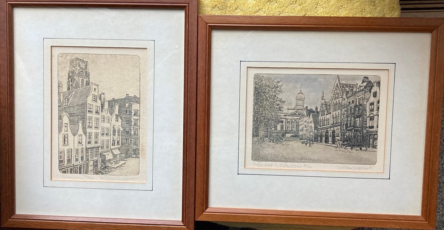 Ets Willem Veldhorst Rotterdam Botersloot Laurenskerk PPSTK!, Antiek en Kunst, Ophalen, Ingelijst, Ets, Stadsgezicht