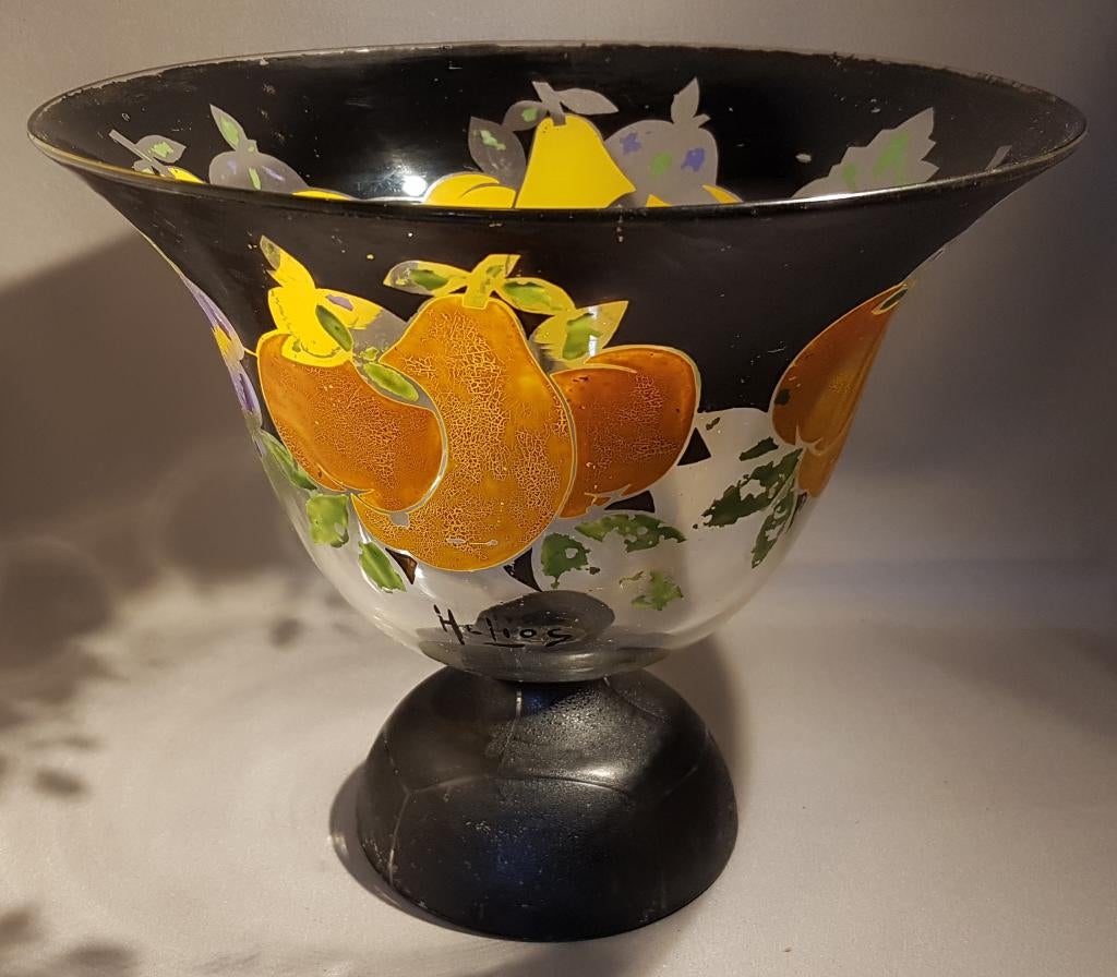 Antieke Franse schaal Helios gedecoreerd met druiven & peren, Antiek en Kunst, Antiek | Glas en Kristal, Ophalen of Verzenden