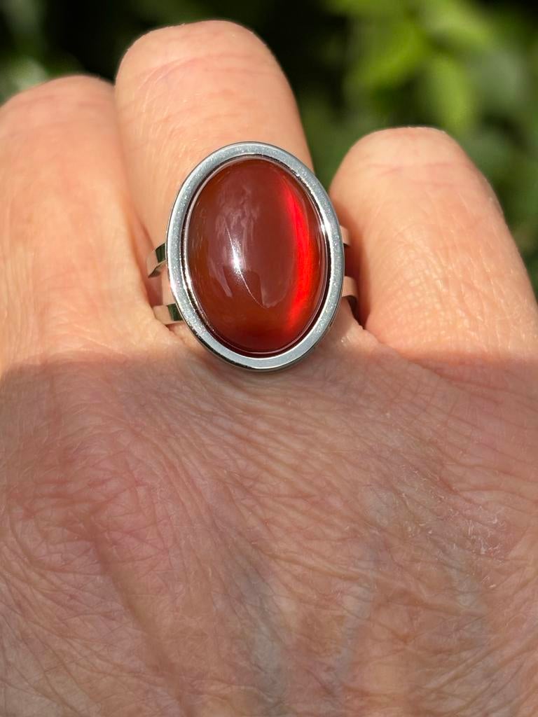 Verstelbare ring met Rode Agaat steen - RVS, Sieraden, Tassen en Uiterlijk, Ringen, IJzer of Staal, Cariadgems@hotmail.com, Ophalen of Verzenden