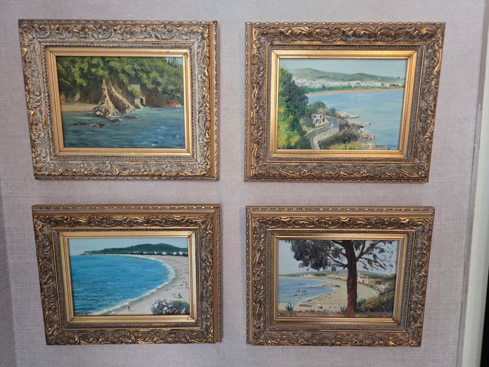4 Schilderijen Jan Jaklitsen - Landschap 30 x 25 cm, Ophalen, Doek, Realistisch, Origineel werk