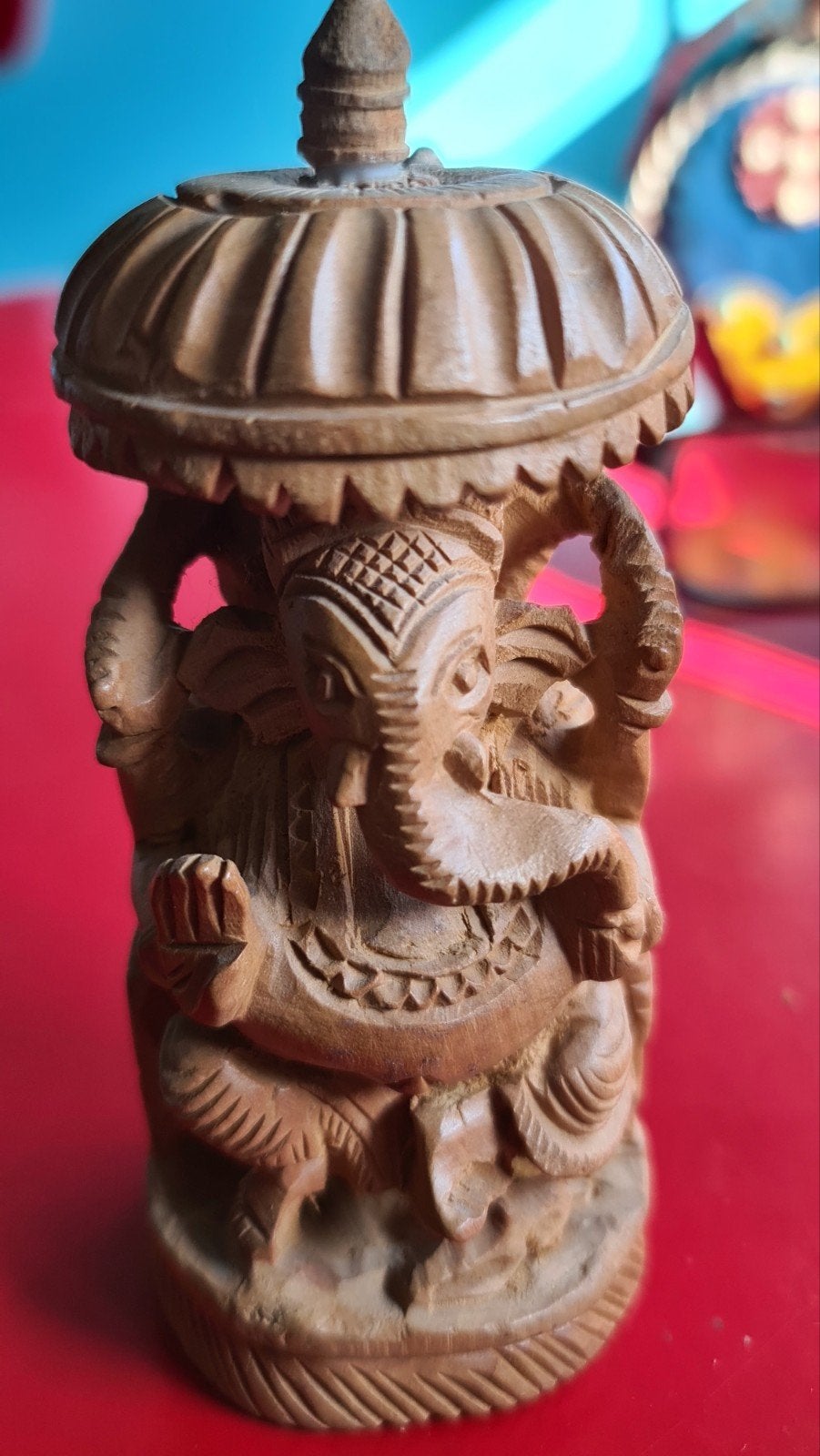 Houten Ganesha Beeldje - Handgesneden Religieuze Kunst, Minder dan 20 cm, Ophalen of Verzenden, Handgemaakt, Beeld