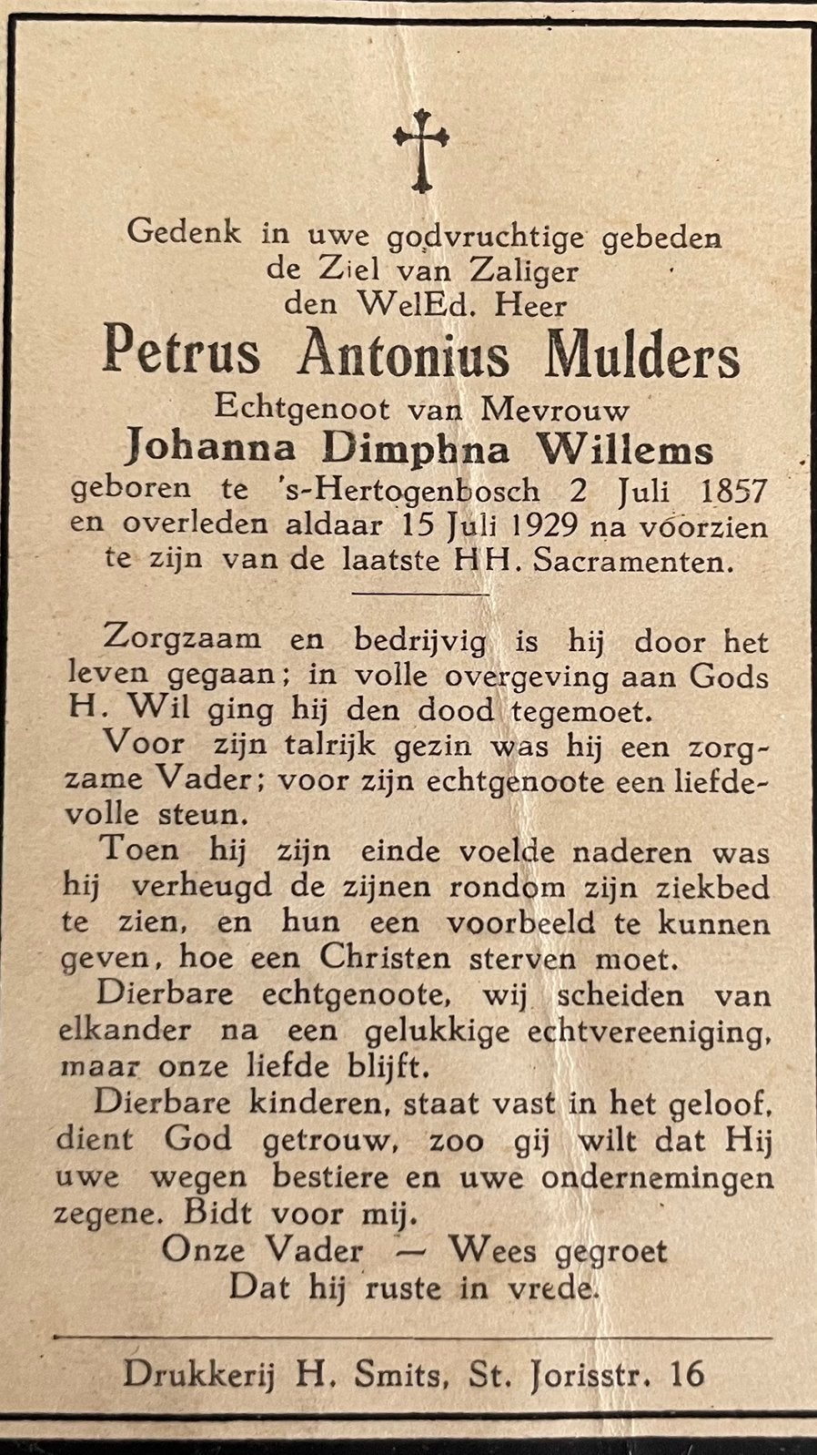 Petrus Antonius Mulders 1857 Den Bosch, Ophalen of Verzenden