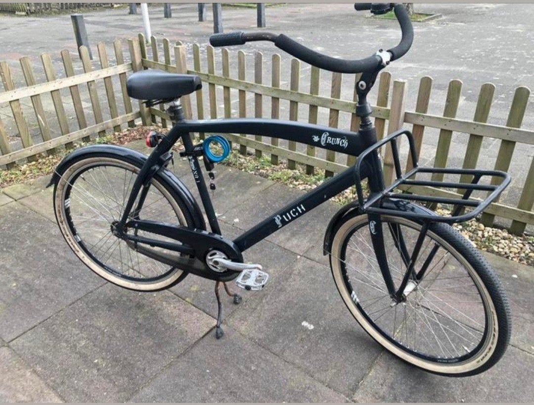 Puch Crunch herenfiets met voordrager - Zwart, Terugtraprem, Gebruikt, 50 tot 53 cm, Ophalen