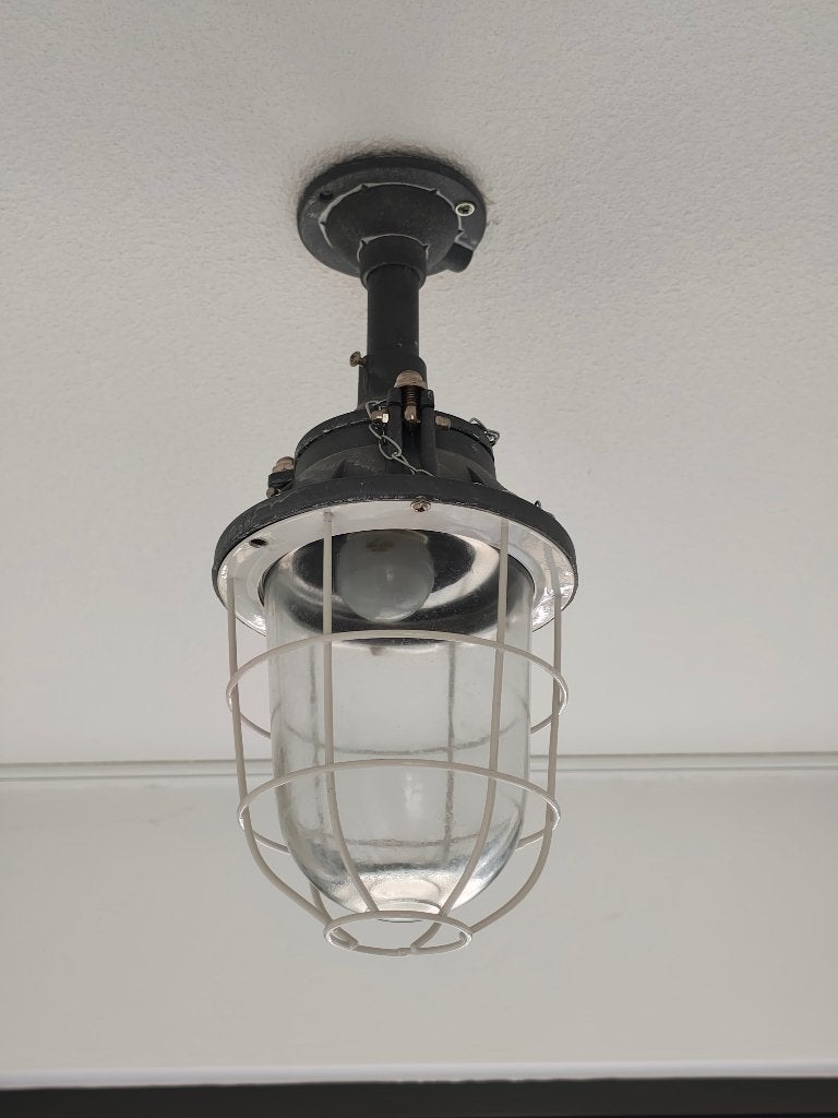 Industriële plafondlamp - Vintage scheepslamp, Ophalen, Gebruikt, E27 (groot), Glas