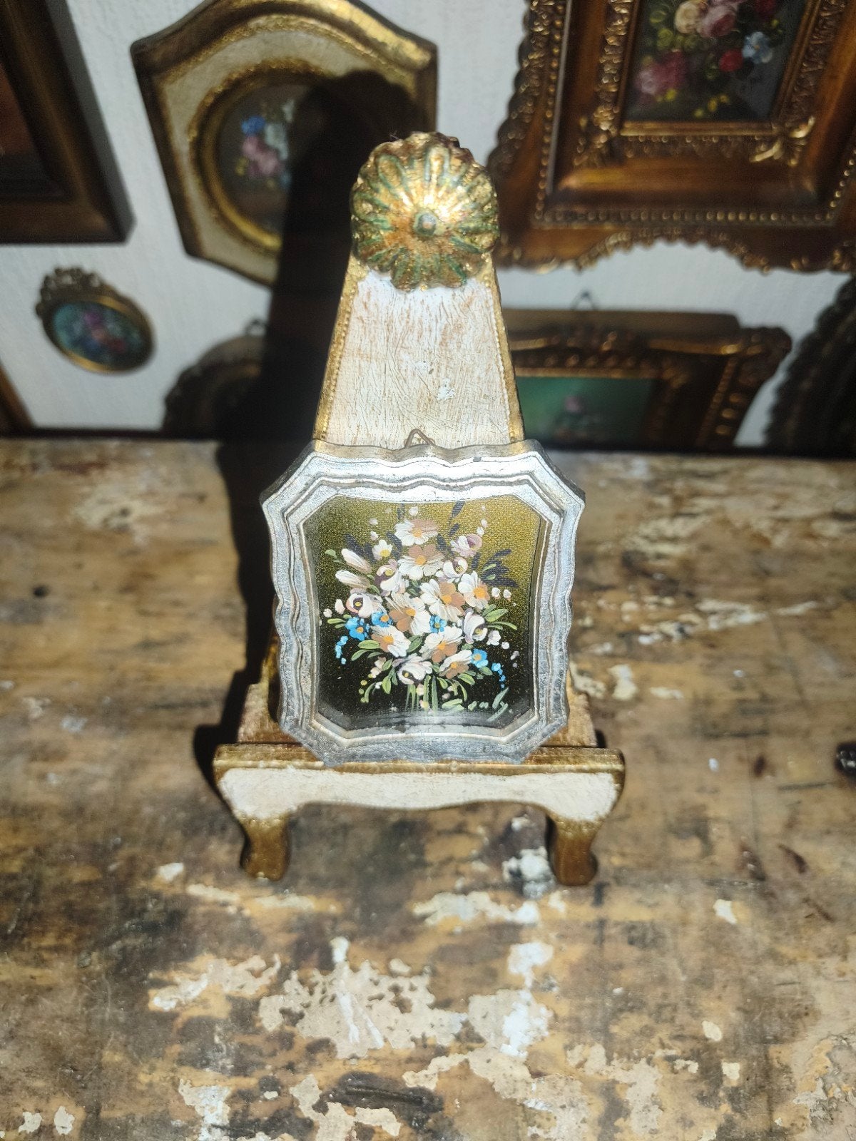 oud schilderijtje schilderij lijst stilleven bloemen X63, Antiek en Kunst, Ophalen of Verzenden