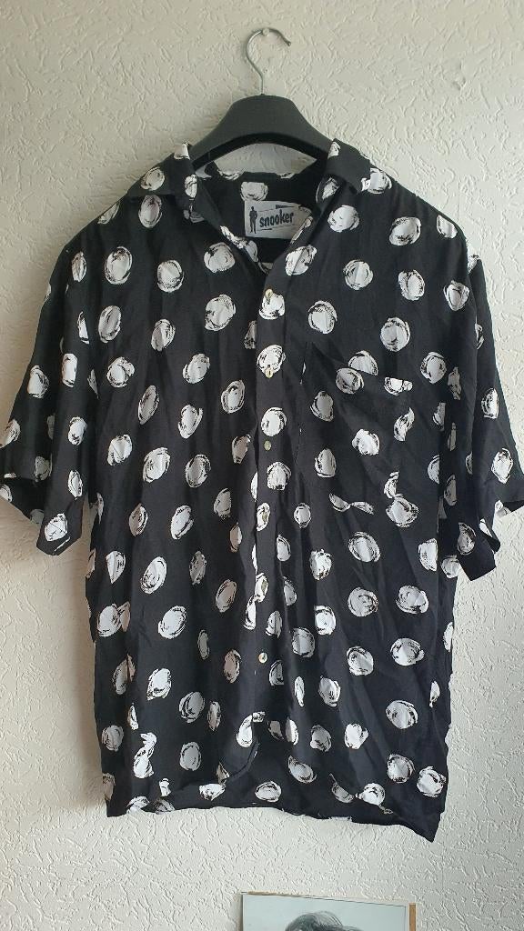 Vintage Snooker shirt XL zwart pool print 90s, Ophalen of Verzenden, Keu of Ballen