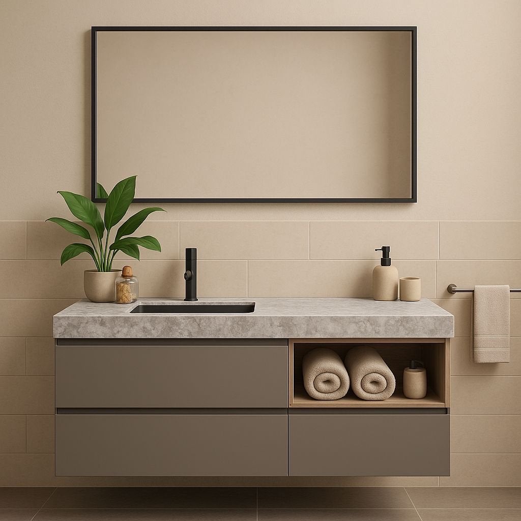 Moderne badkamermeubelset met spiegel (Berloni Bagno), Ophalen, 100 tot 150 cm, Zo goed als nieuw, Minder dan 100 cm