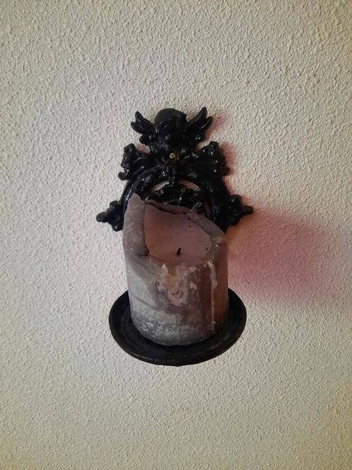 brocante gietijzeren muurkandelaar - kaarsenhouder, Gebruikt, Zwart, Ophalen of Verzenden, Metaal