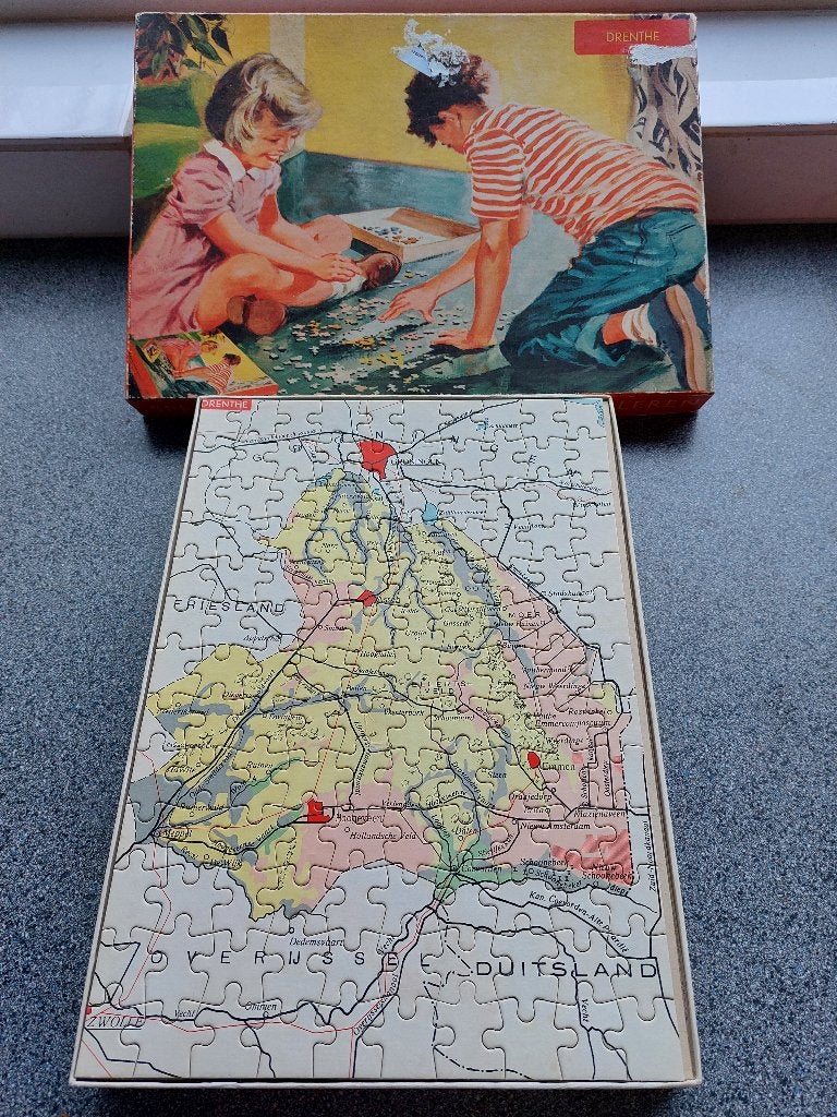 Vintage Provinciepuzzel, rond 1950, Drenthe, Ophalen of Verzenden, Meer dan 50 stukjes, Zo goed als nieuw
