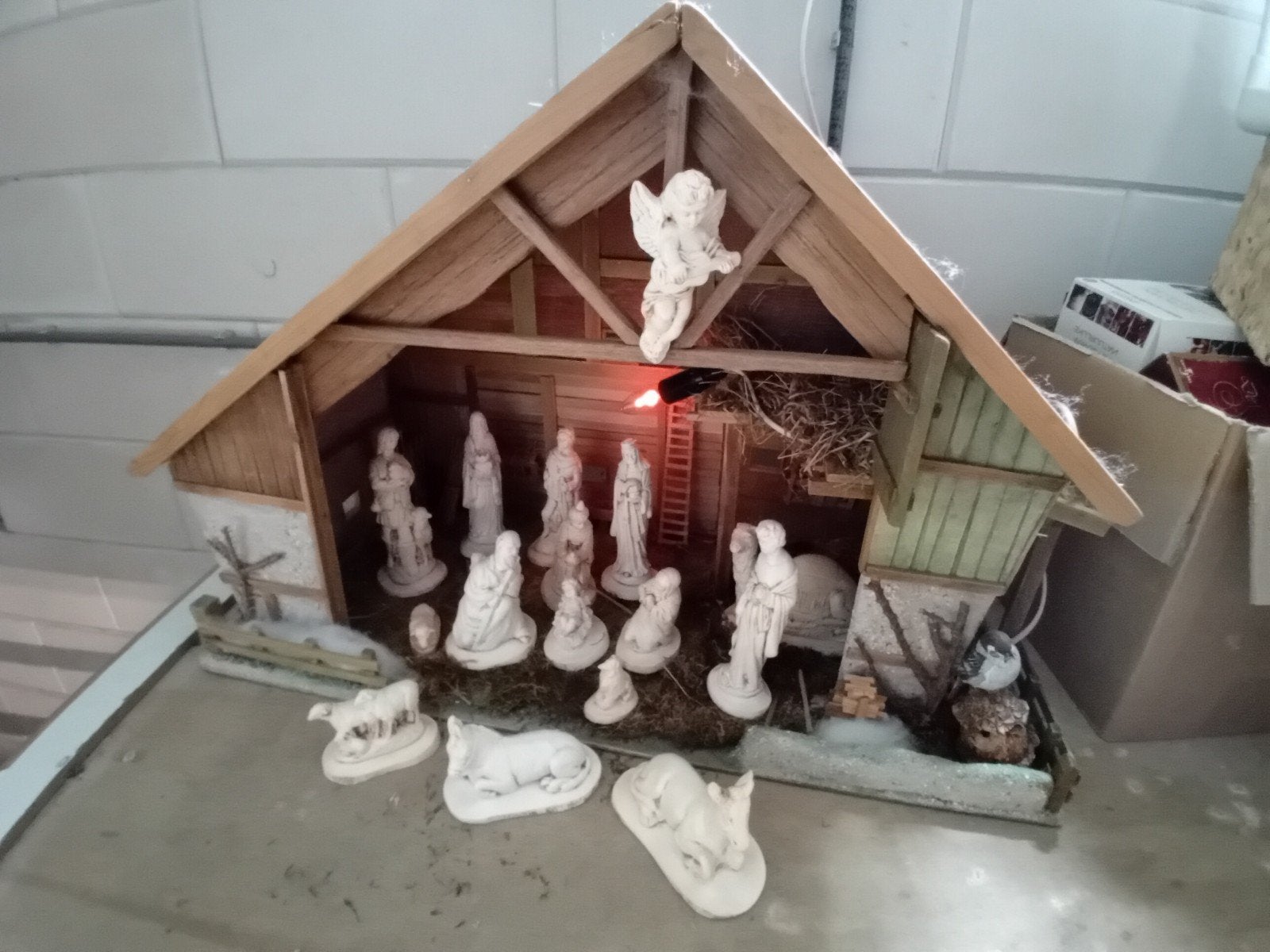 16 delige kerststal groep grote kerststal hout kerstmis, Ophalen of Verzenden