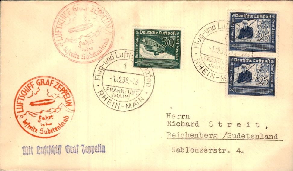 Derde Rijk - Zeppelin - Graf Zeppelin - Sudentenland - 1938, Verzenden, Envelop