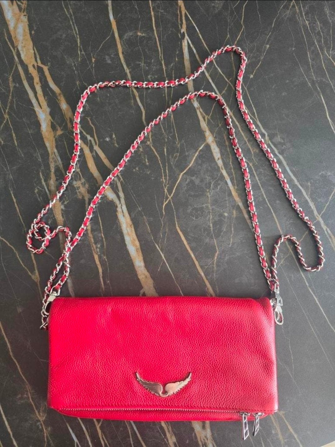 Zadig & Voltaire Rock Nano Clutch Rood Leer, Ophalen of Verzenden, Zo goed als nieuw, Rood, Schoudertasje