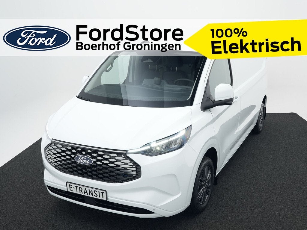 Ford E-Transit Custom 340 L2H1 Limited 71 kWh 360 graden cam, Auto's, Bestelauto's, Automaat, Zwart, Wit, Nieuw