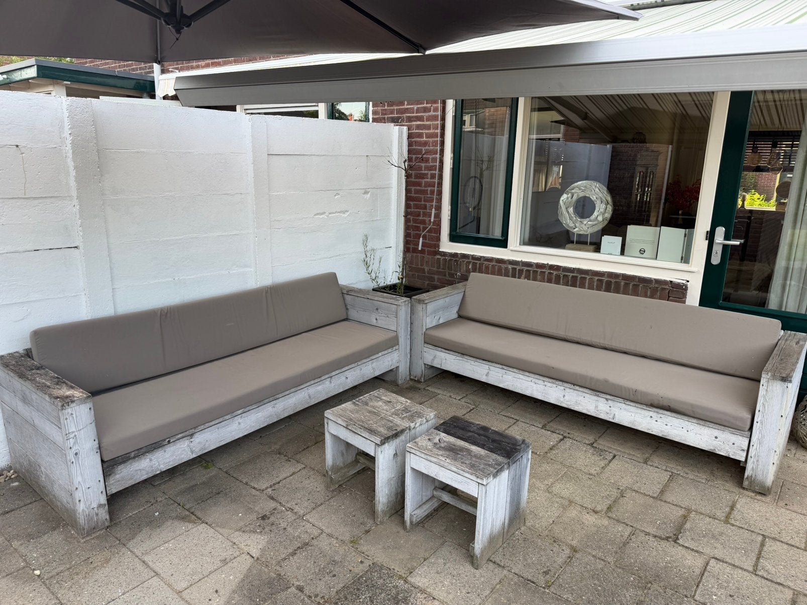 Loungeset steigerhout, Tuin en Terras, Ophalen of Verzenden, Gebruikt, Hout