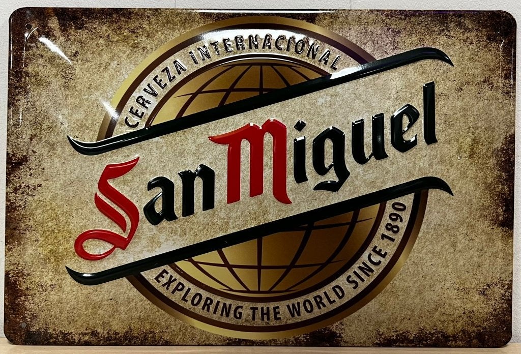 San Miguel bier logo relief reclamebord van metaal wandbord, Ophalen of Verzenden, Nieuw, Reclamebord, Plaat of Schild, Overige merken