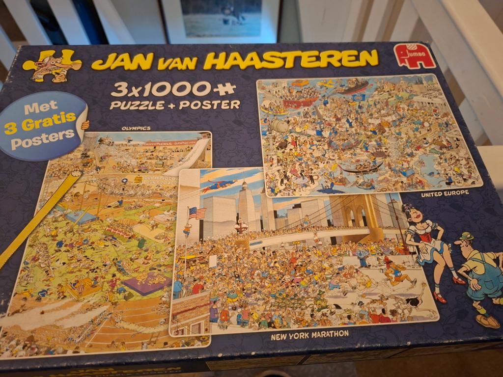 3 in 1 doos Jan van haasteren puzzel, Hobby en Vrije tijd, Denksport en Puzzels, Ophalen of Verzenden, 500 t/m 1500 stukjes, Gebruikt