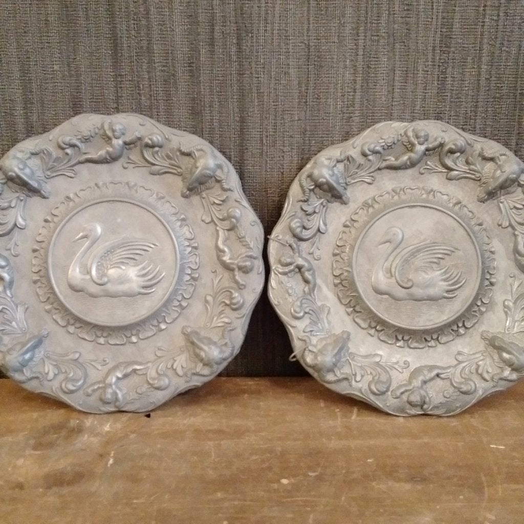 2 tinnen versierde schalen zwanen, Antiek en Kunst, Antiek | Tin, Verzenden