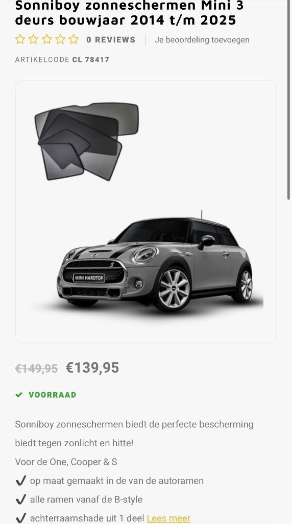 Sonnyboy zonnescherm Mini Cooper, Ophalen, Nieuw, Mini